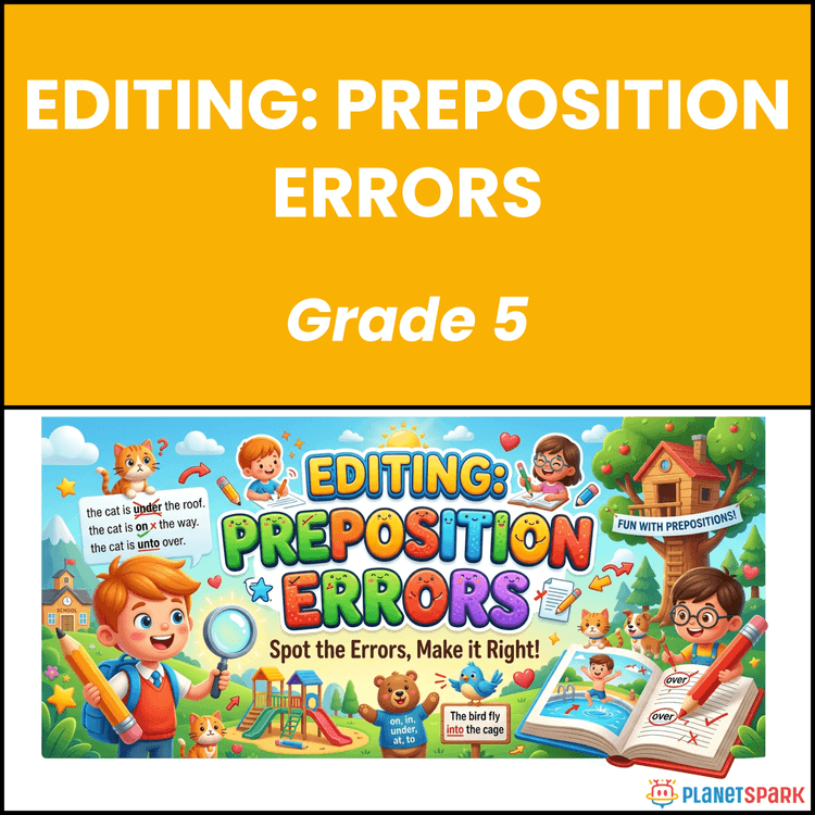 Class 5 Worksheet on Editing Preposition Errors